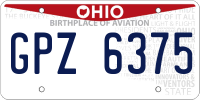 OH license plate GPZ6375