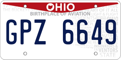 OH license plate GPZ6649