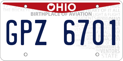 OH license plate GPZ6701