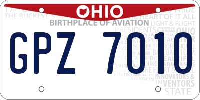 OH license plate GPZ7010