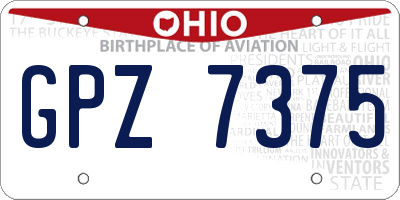 OH license plate GPZ7375