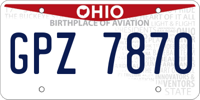 OH license plate GPZ7870