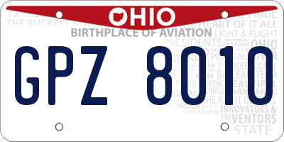 OH license plate GPZ8010