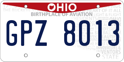 OH license plate GPZ8013