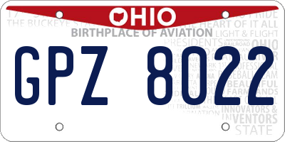 OH license plate GPZ8022