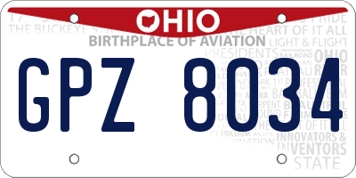 OH license plate GPZ8034