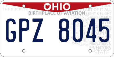 OH license plate GPZ8045