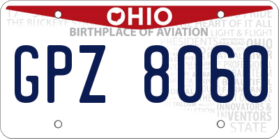 OH license plate GPZ8060