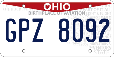 OH license plate GPZ8092