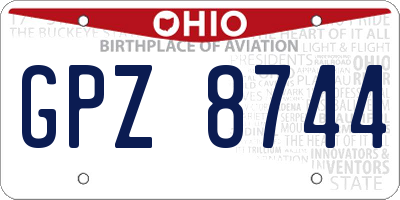OH license plate GPZ8744