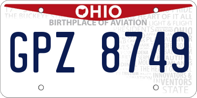 OH license plate GPZ8749