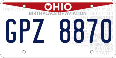 OH license plate GPZ8870