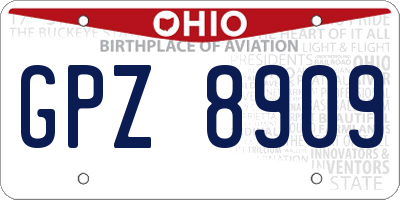 OH license plate GPZ8909