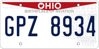 OH license plate GPZ8934