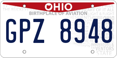 OH license plate GPZ8948