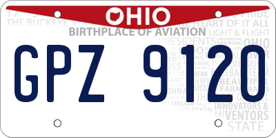 OH license plate GPZ9120