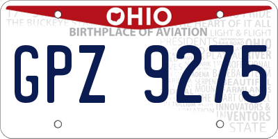 OH license plate GPZ9275