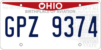 OH license plate GPZ9374