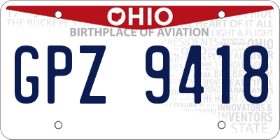 OH license plate GPZ9418