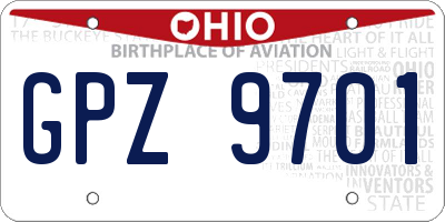 OH license plate GPZ9701