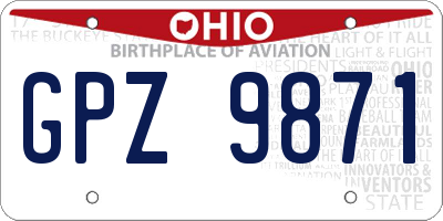 OH license plate GPZ9871