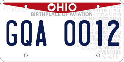 OH license plate GQA0012