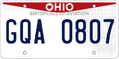 OH license plate GQA0807