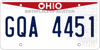 OH license plate GQA4451