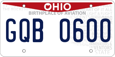 OH license plate GQB0600