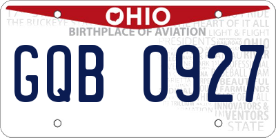 OH license plate GQB0927