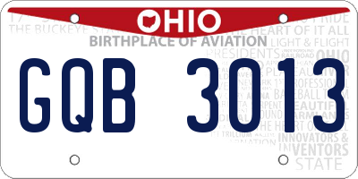 OH license plate GQB3013