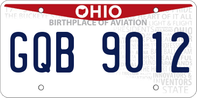 OH license plate GQB9012