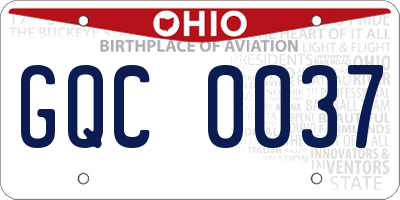 OH license plate GQC0037