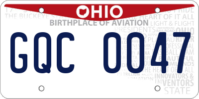 OH license plate GQC0047