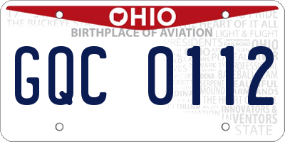 OH license plate GQC0112