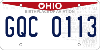 OH license plate GQC0113