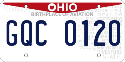 OH license plate GQC0120