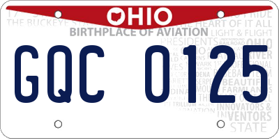 OH license plate GQC0125