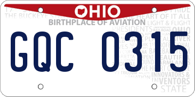 OH license plate GQC0315