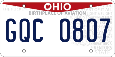 OH license plate GQC0807