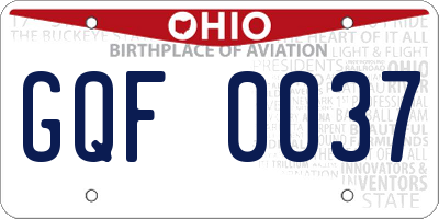 OH license plate GQF0037