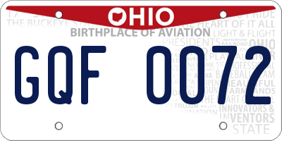 OH license plate GQF0072