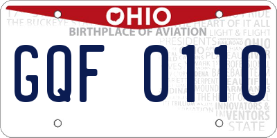 OH license plate GQF0110
