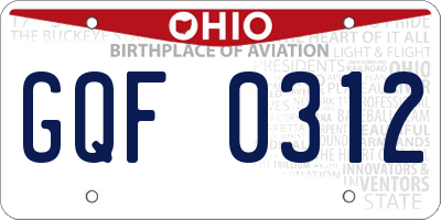 OH license plate GQF0312
