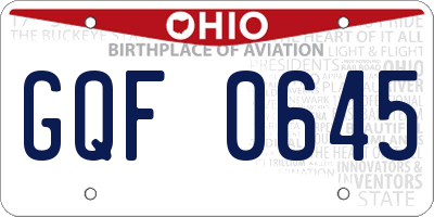 OH license plate GQF0645
