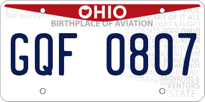 OH license plate GQF0807
