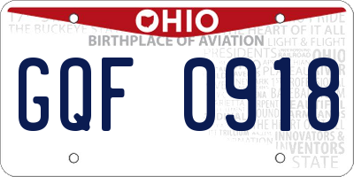 OH license plate GQF0918