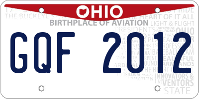 OH license plate GQF2012