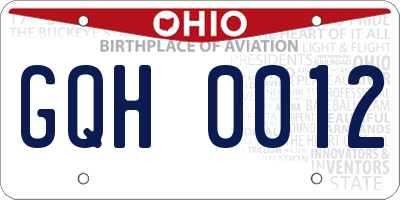OH license plate GQH0012