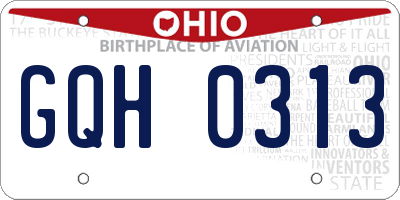 OH license plate GQH0313